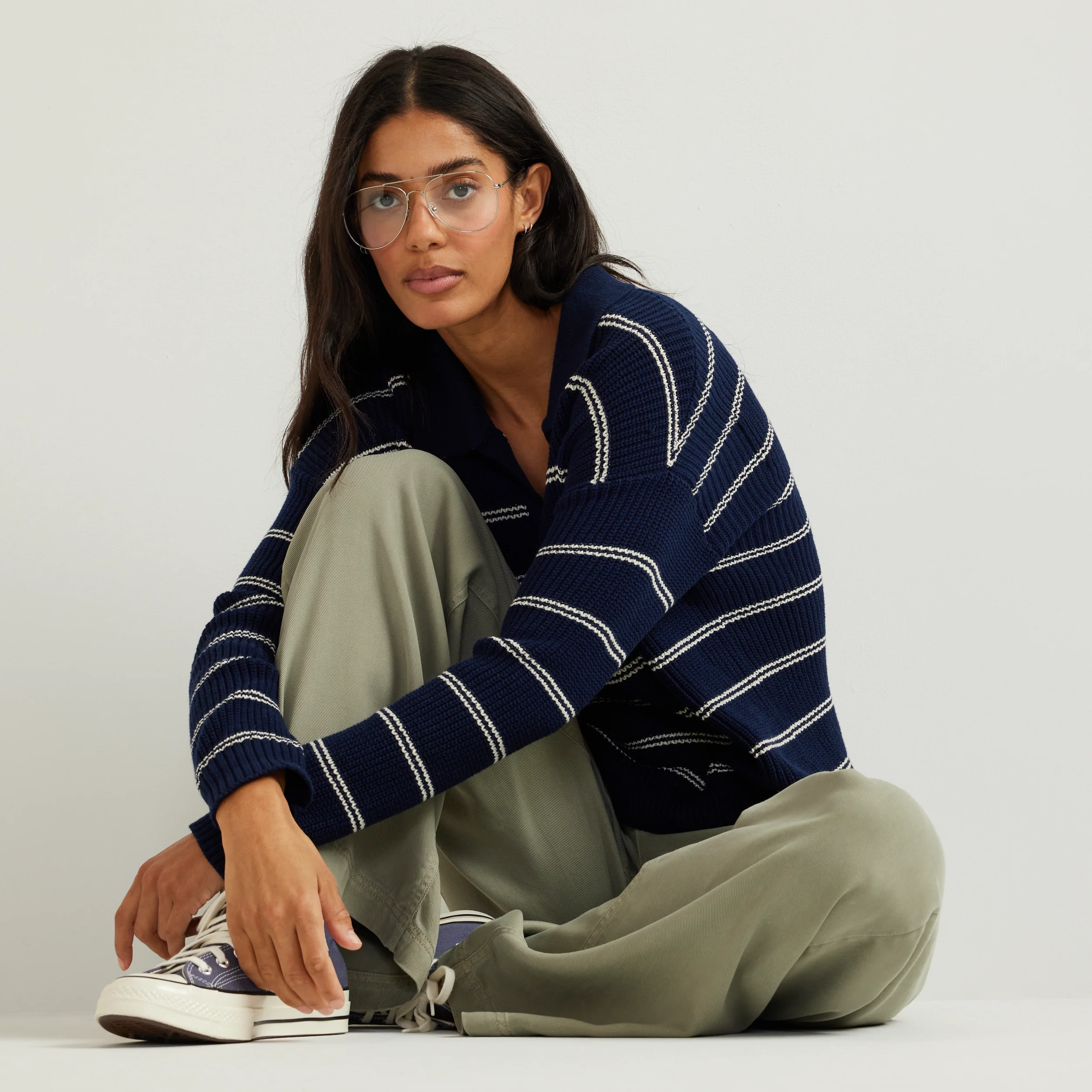 Women's Johnny Collar Striped Sweater - Image 3