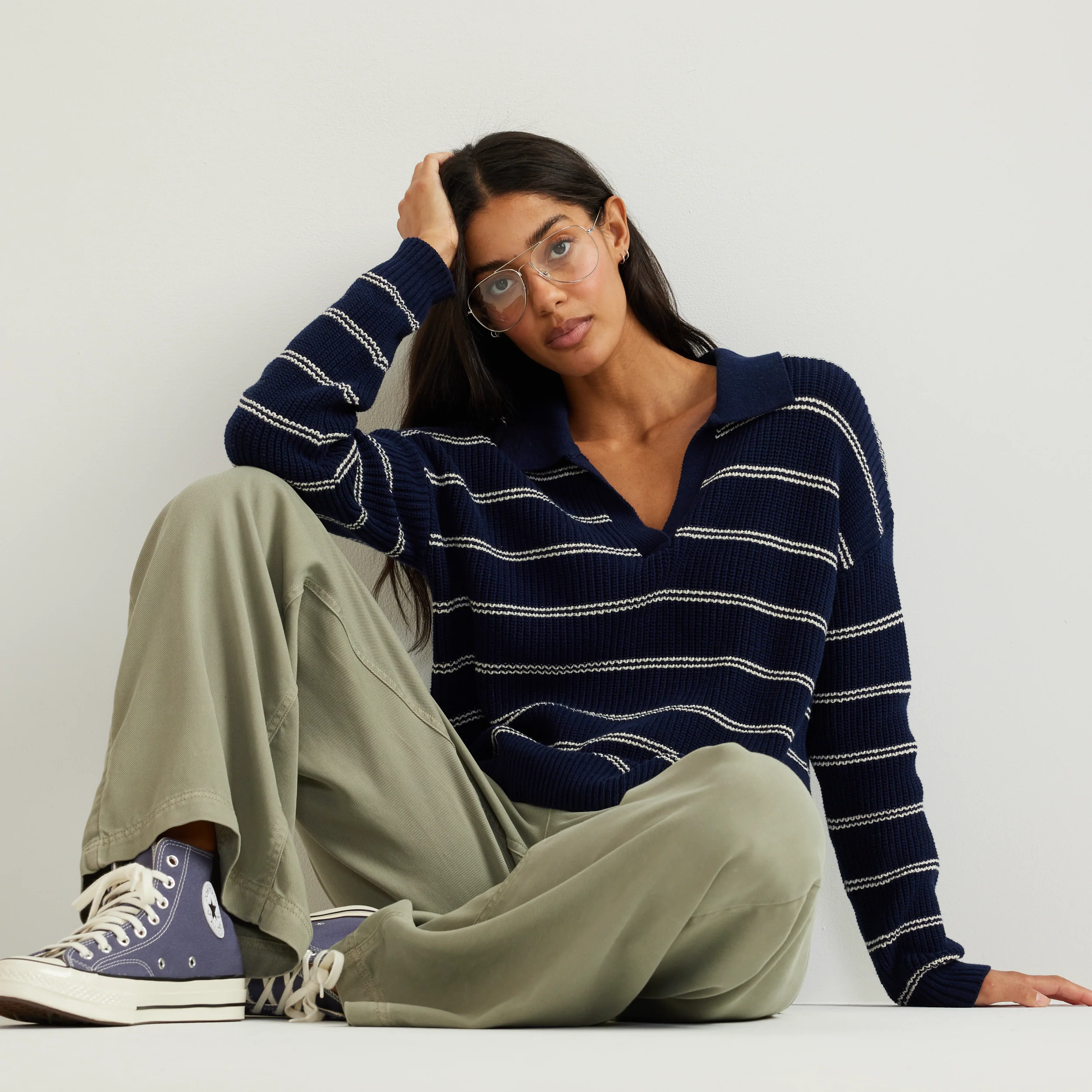Women's Johnny Collar Striped Sweater - Image 7